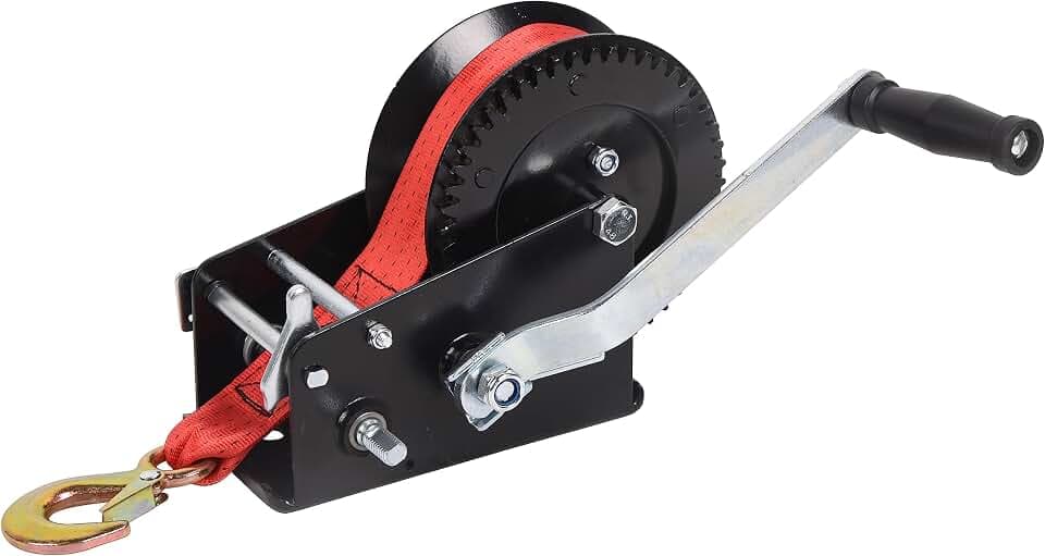 3500lbs Boat Trailer Winch with 33ft Red Strap, 2-Way Adjustable Boat Trailer Hand Winch for ATV UTV Boat Marine