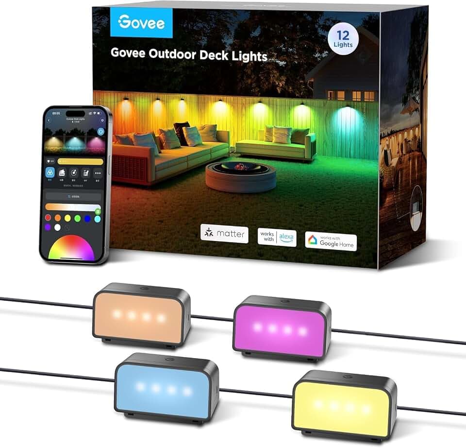 Govee Outdoor Zaun Wandleuchte Außen, RGBWIC Smart IP65 Wasserdicht,12er