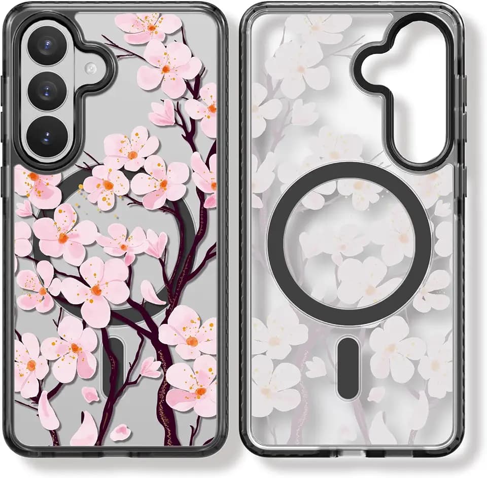 Rosarnnah for Samsung Galaxy S26 Case Aesthetic Black, Cherry Blossom