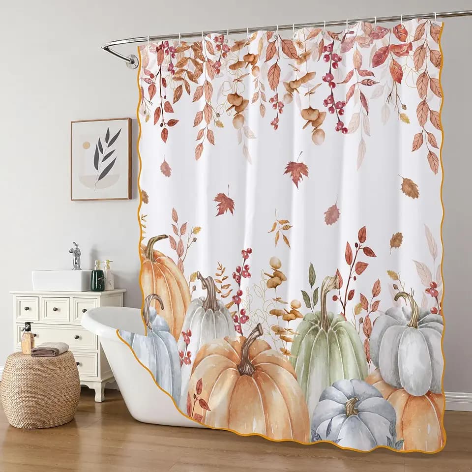 Fall Pumpkin Scalloped Shower Curtain, 71 x 71 Inch