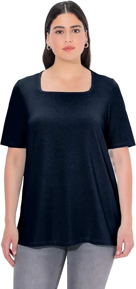 Ulla Popken Damen T-Shirt, A-Linie, Carré-Ausschnitt, Halbarm Shirt Tight