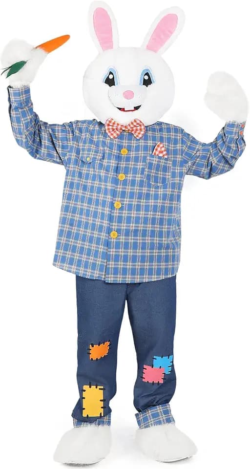 Easter Bunny Costume Adult, 7 PCS Deluxe Rabbit Mascot Outfit for Men Women, Professional Plush Cartoon Suit Dress Up