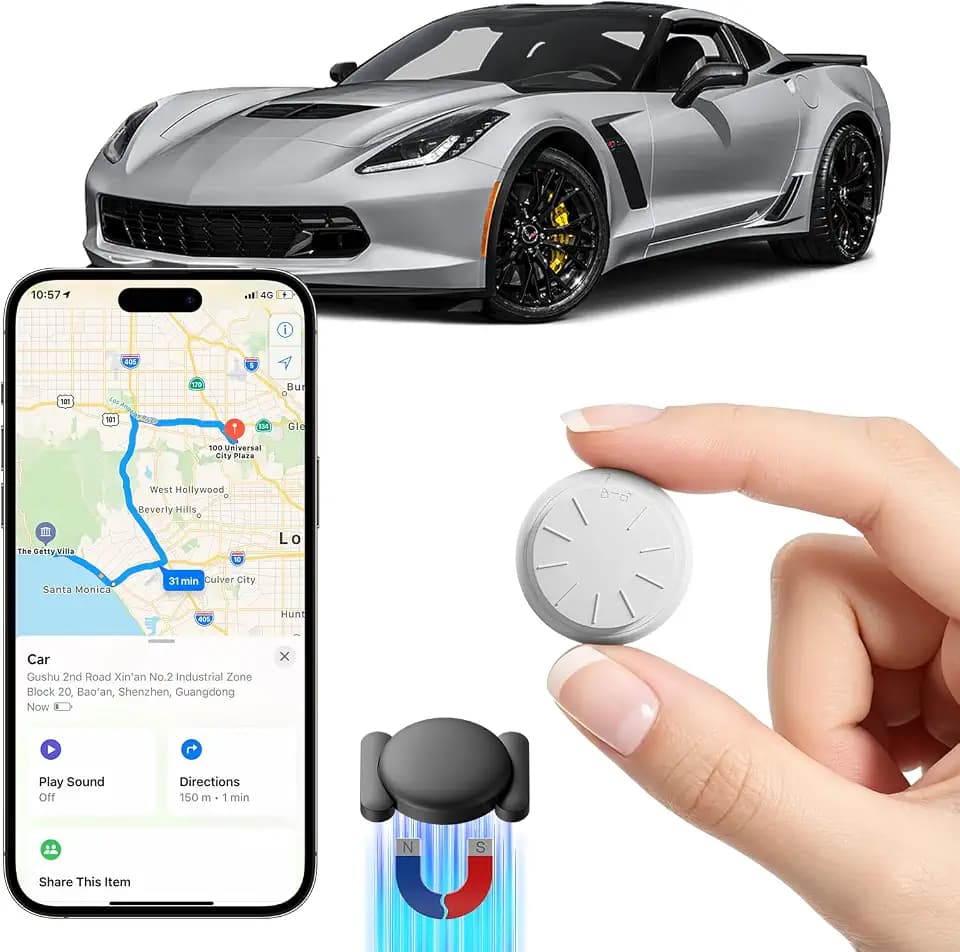 GPS Tracker for Vehicles, 1PCS Real Time Tracker Device for Vehicles, No Monthly Fee Car Tracker, Work with Find My (iOS Only), MINI Vehicle Tracker, Super Magnetic, Waterproof and Drop-Proof, Black