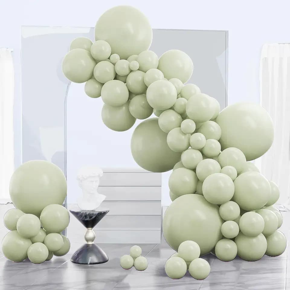 PartyWoo Sage Green Balloons 140pcs Dusty Boho Green Color Different Sizes