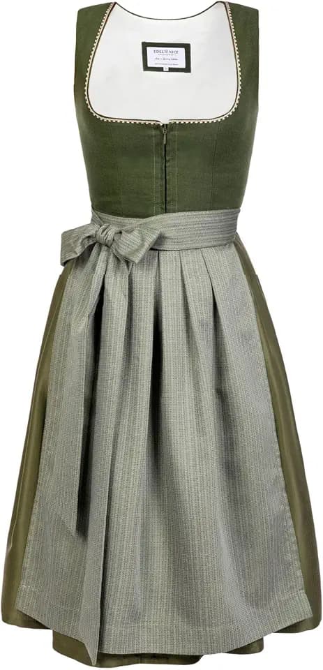 Edelnice Trachtenmode Midi Dirndl Anni aus Leinen Grün inkl. Dirndlschürze