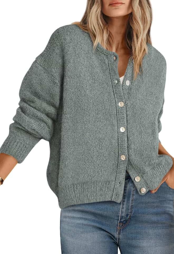 PRETTYGARDEN Long Sleeve Crewneck Button Down Womens Sweaters Fall Clothes