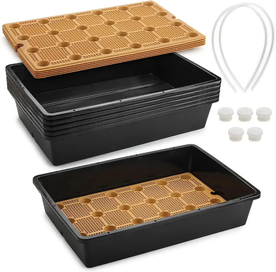 5 Pack Nursery Pots Trays with Removable Mesh Drainage Mat, Plastic Seed Starter Trays (17"x12"x3.5") with Drainage Hole, Propagation Kit for Seedlings, Microgreens, Plant Germination (Black)