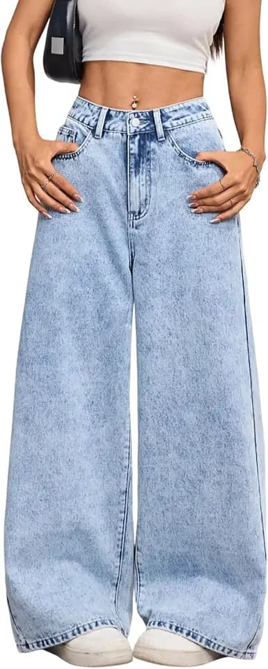 Baggy Jeans für Damen Y2K Weite Beine Denim Hose