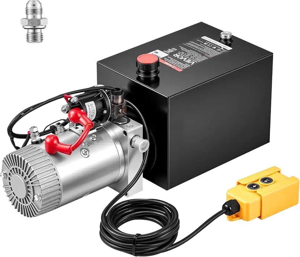 VEVOR 8 Quart Hydraulic Pump, Single Acting Hydraulic Power Unit, 3200 PSI Max Relief Pressure, 0.91 GPM Flow Rate, DC12V 1.6KW Power Unit for Dump Trailer Car Lifting (Horizontal Installation)
