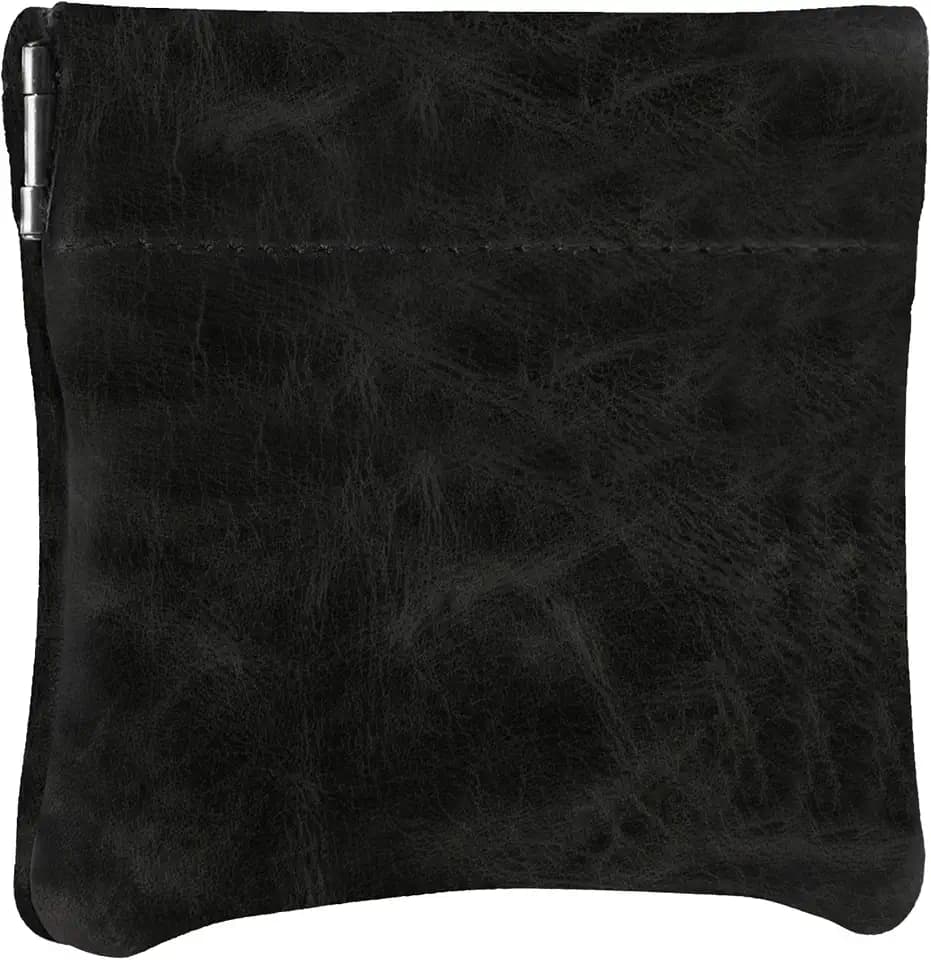 Nabob Leather Genuine Leather Squeeze Coin Purse, Coin Pouch Made IN U.S.A. Change Holder For Men/Woman Size 3.5 X 3.5 (Distressed Black)