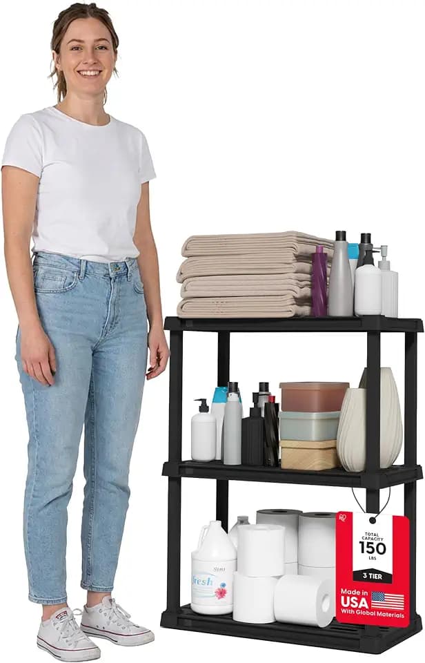 IRIS USA Plastic Storage Shelves |Made in USA| 33"H x 24"W x 12"D - Black