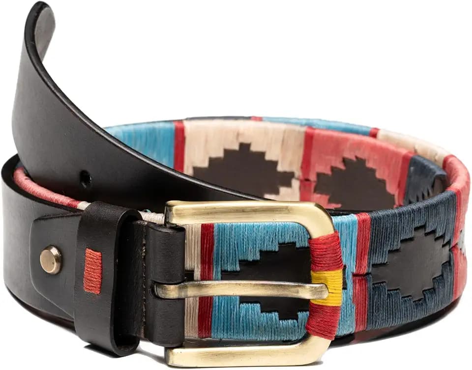 Herren-Gürtel aus Leder, handgefertigt, argentinischer Stil, aus Leder, mit Schnallen, Rot, Größe T/95-T/100-T/105-T/110-T/115-T/120