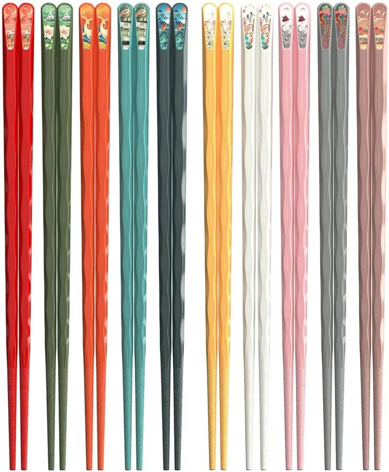 Reusable Fiberglass Chopsticks, 10 Pairs, Non-Slip, Dishwasher Safe (Wavy)