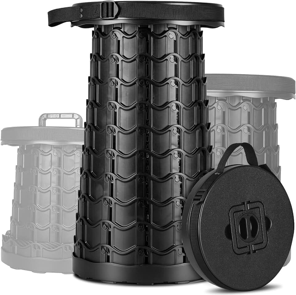 Klapphocker Faltbar Höherer, Tragbarer Teleskophocker 7.5~51.5cm Verstellbar Robust Verbreiterte Sitzfläche, Plastik Hocker Klappbar für Outdoor Camping Angeln BBQ Küche Garten
