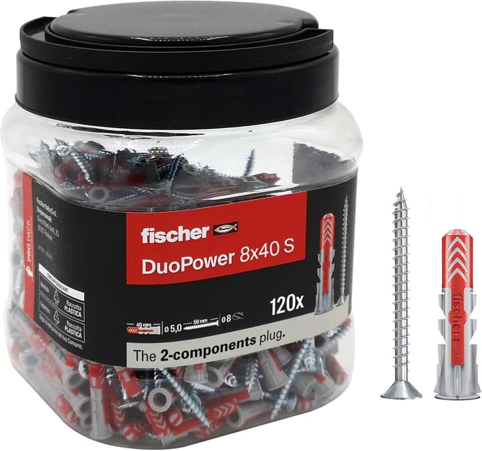 Fischer Propack Duopower 572886 Dübel mit Schraube, wiederverwendbar, für die Befestigung auf Beton, Mauerwerk und Gipskarton, 120 Stück