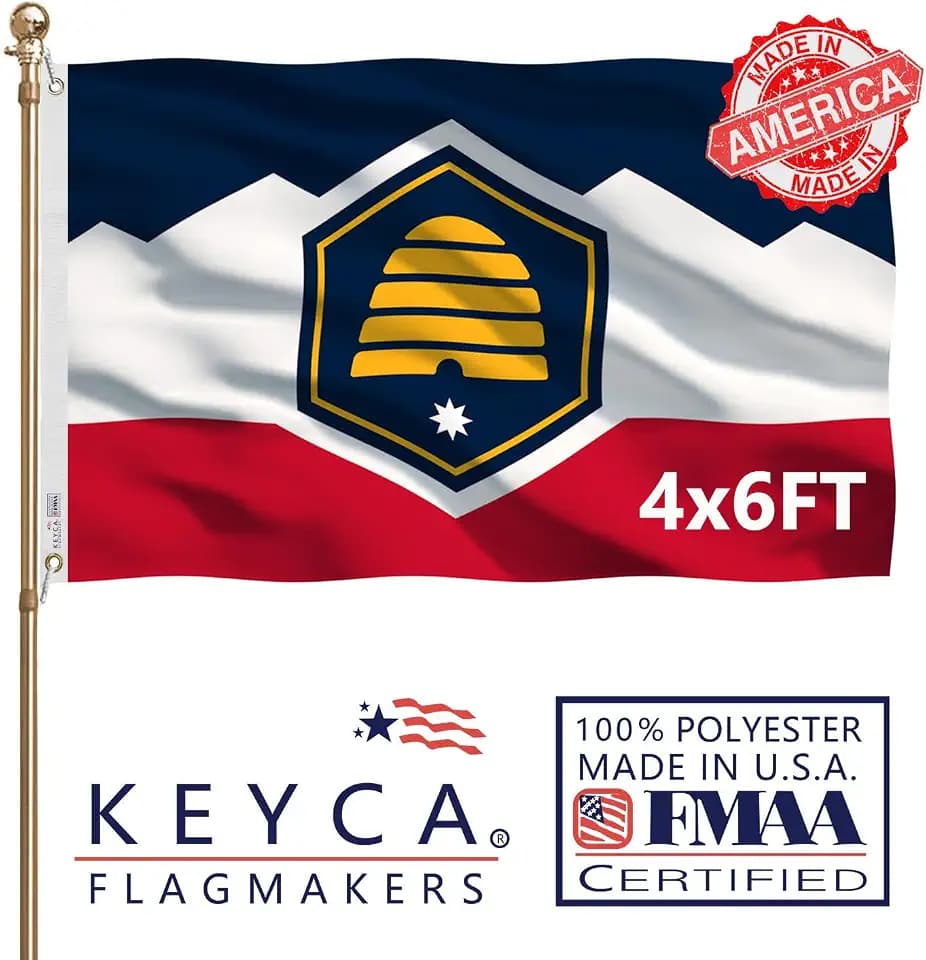 New Utah Flag 4x6 FT 100% Made in The USA-Heavy Duty Vibrant colors Double Sided New Utah UT Flag with 2 Brass Grommets for Home/Company/Indoor Outdoor Decoration