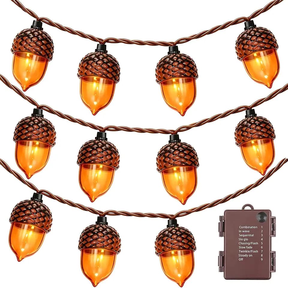 20 LED Fall Lights Battery Operated, 11.48 FT Fall String Lights with 3D Acorns LED Autumn Lights with Timer 8 Modes for Autumn Thanksgiving Halloween Indoor Outdoor Fall Decor
