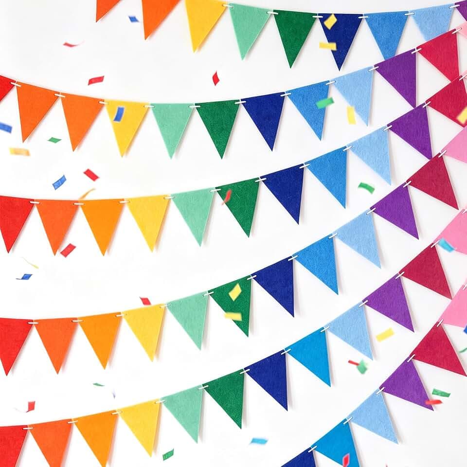 LovesTown 6 Pack Felt Pennant Banners, 72 Rainbow Flags, 8.2 ft Each