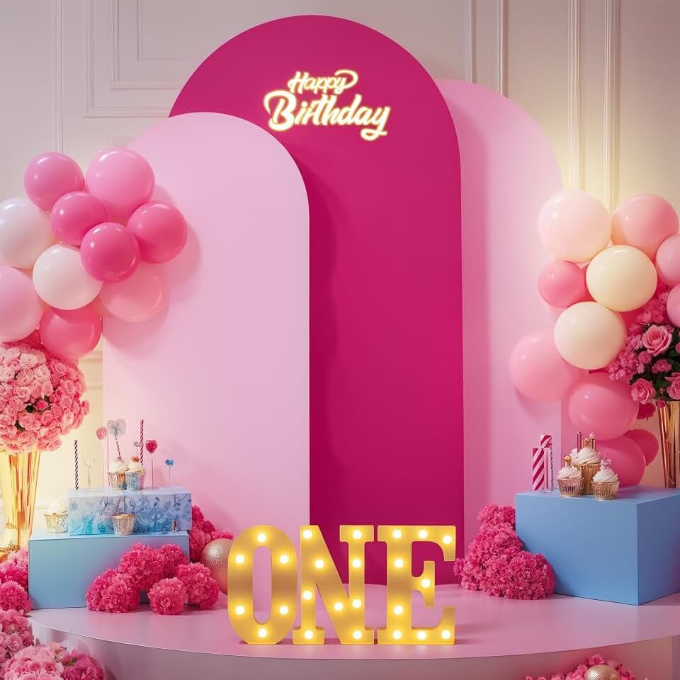 Arch Backdrop Cover Set of 3 Pink Arch Covers Stretchy Backdrop 4FT 5FT 6FT Baby Shower Birthday Party Wedding Spandex Arch Stand Cover Ceremony Banquet Bridal Shower Decoration