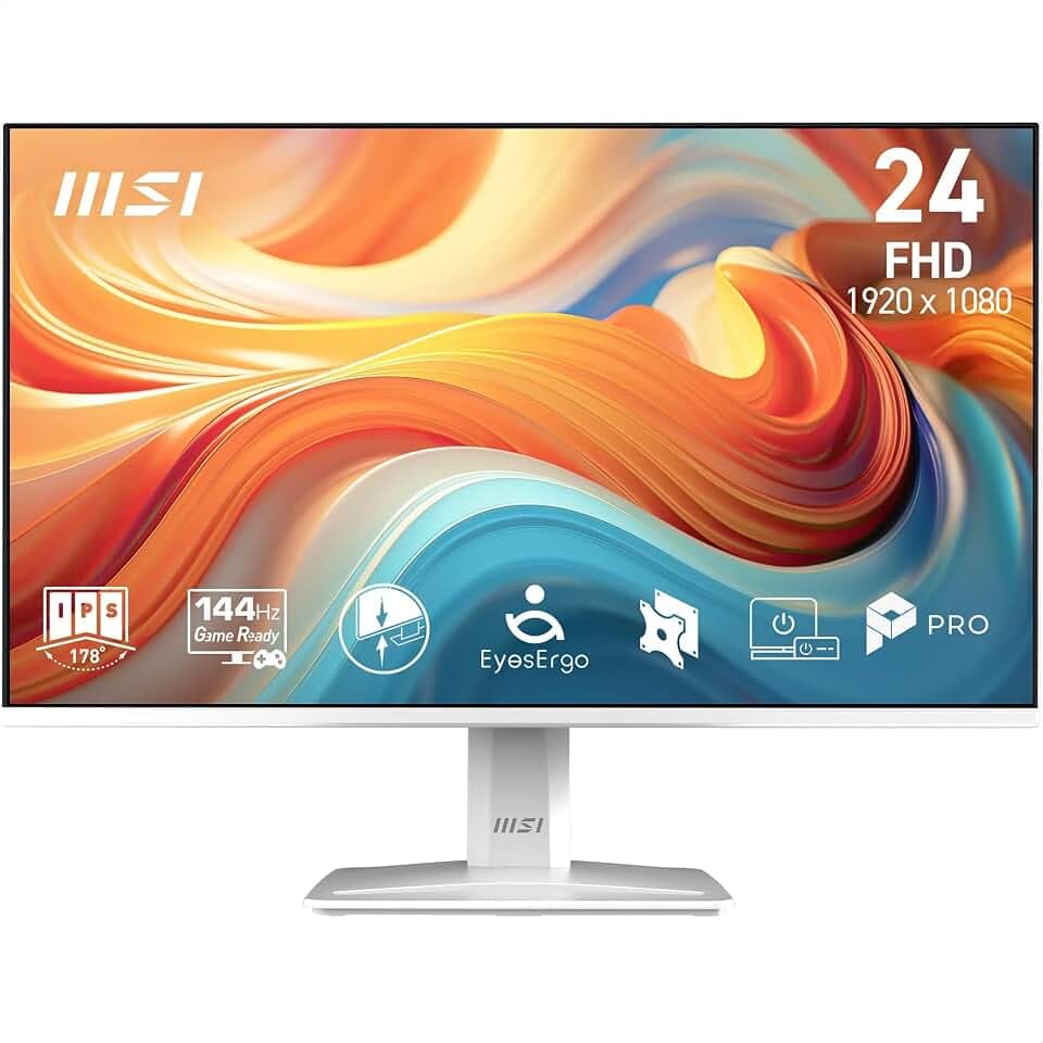 MSI PRO MP243W E14 Computermonitor FHD 61 cm (24 Zoll), 1920x1080 IPS, 144Hz, 1ms, HDR, Adaptive Sync, Augenpflege, integrierter Lautsprecher, HDMI 1.4b, DP 1.2a, Rahmenlos, neigbar