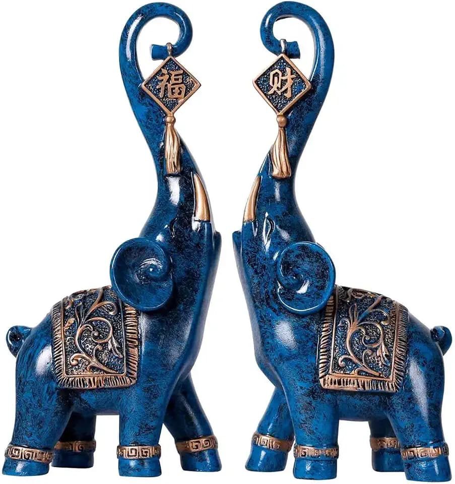 2Pcs Good Luck Elephant Statue Decorations, Elephant Decor for Shelf Coffee Table Home Decor Accents, Elephant Figurines Ornament Home Decorations for Living Room (Blue S)