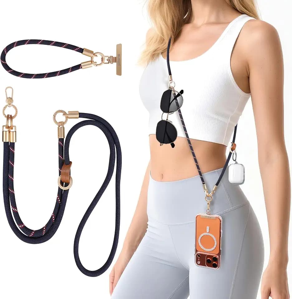 memumi Anti-Theft Phone Lanyard Crossbody for iPhone & Android, 3-in-1 Neck & Wrist Strap, 66 lbs Pull-Tested, Universal Phone Strap for Travel & Commuting, Navy Blue