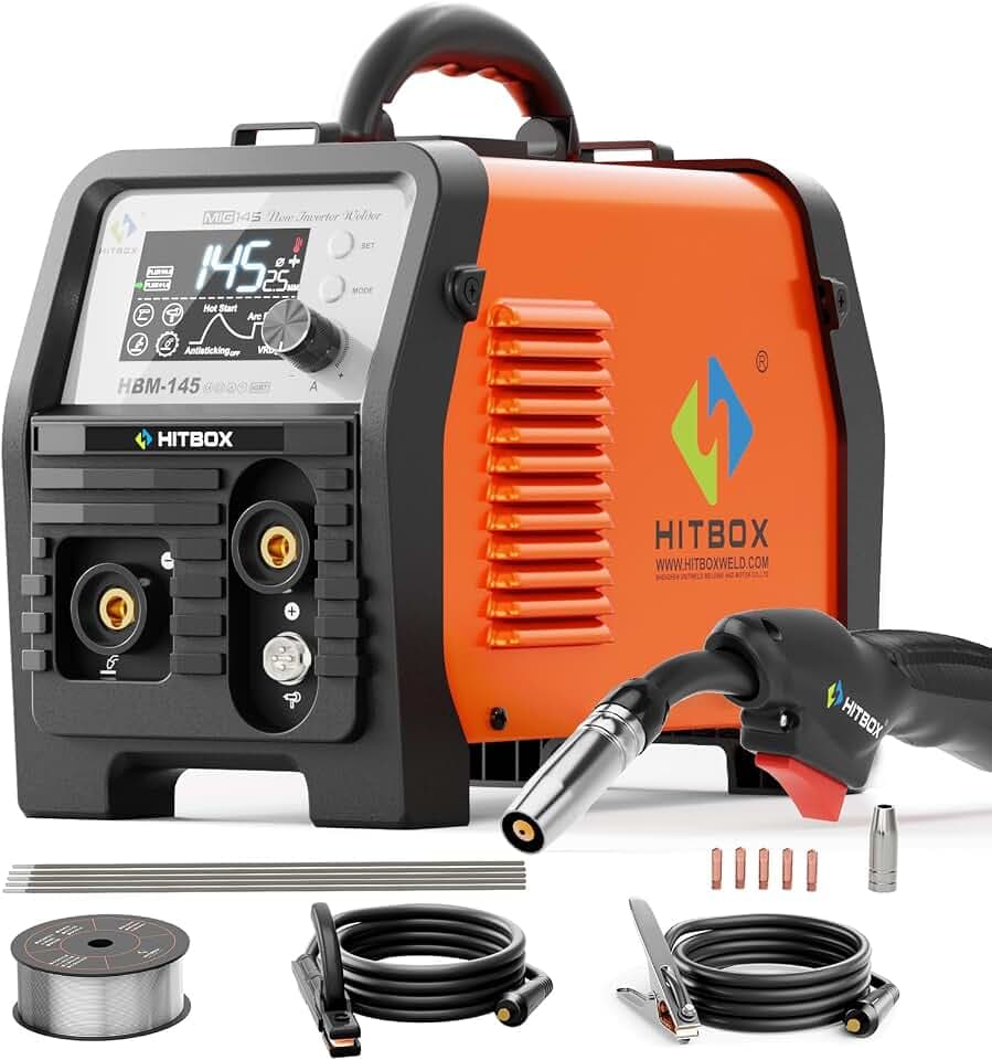 HITBOX 145A 4-in-1 MIG Welder, 110V 220V Gasless Flux Core/Lift TIG/Stick