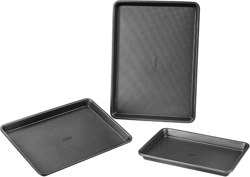 VEVOR Backformen-Set 3-tlg. antihaftbeschichtete Kochgeschirrplatten und -bleche aus Karbonstahl, Backgeschirr-Kochsets für den Küchenofen für Keksen Kuchen Muffins Brot Schwarz