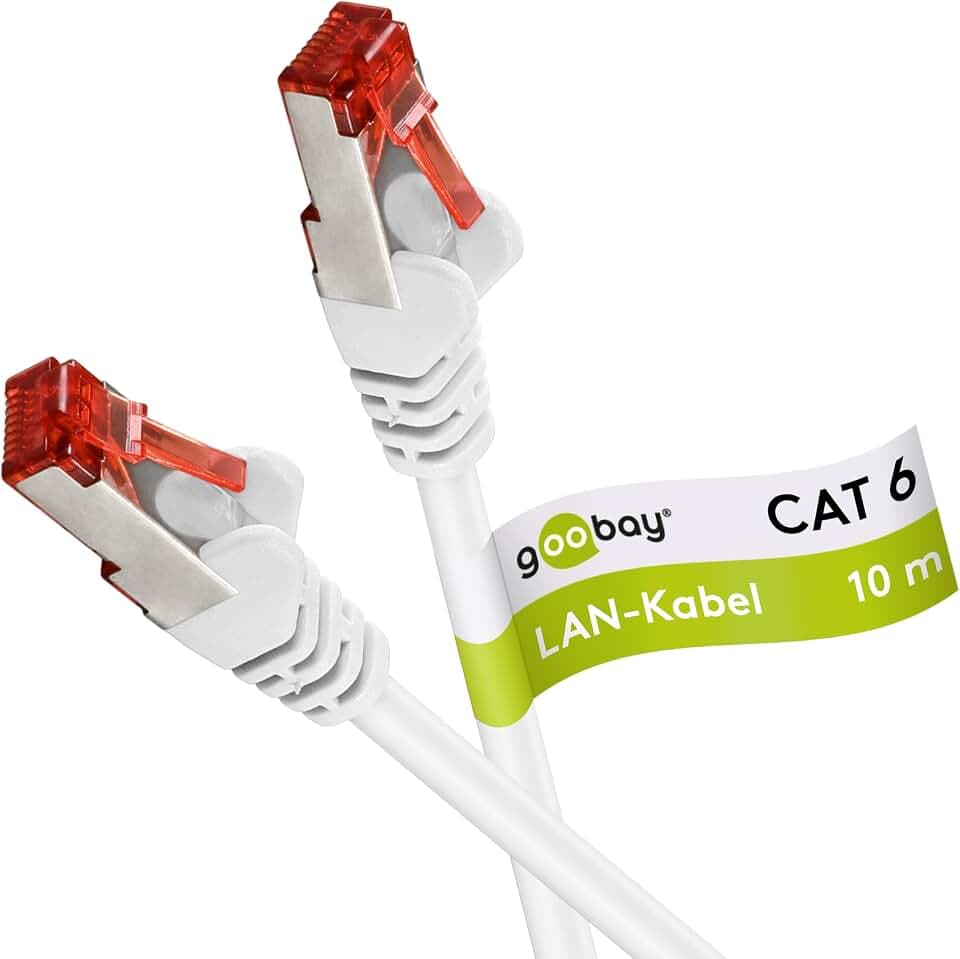 Goobay 92763 CAT 6 Kabel Lan Netzwerkkabel für Gigabit Ethernet S-FTP doppelt geschirmtes Patchkabel mit RJ45 Stecker, 10m, Weiß