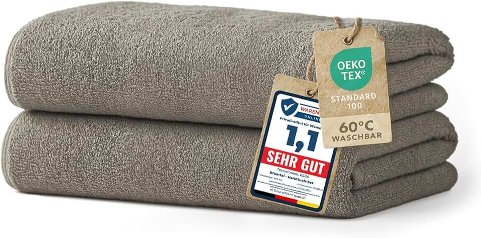 Blumtal Premium Frottier Handtücher Set 2 teilig 100% Baumwolle - Oeko-TEX zertifiziertes Badetuch 2X (70x140 cm) - Ultra saugstarkes Frottier Handtücher Set waschbar °60 - Handtücher Grau
