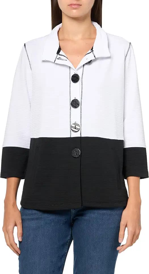MULTIPLES Women's Three Quarters Band Sleeves Two-Pocket Wire Collar Button Front Jacket
