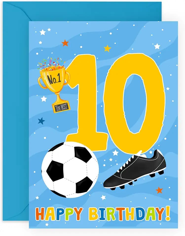 CENTRAL 23 Geburtstagskarte für Jungen zum 10. Geburtstag – Fußball Alter 10 – Zehnter Geburtstag Geschenke für Enkel Neffen – Fußball – Happy 10th Birthday Karten für Kinder – kommt mit Aufkleber