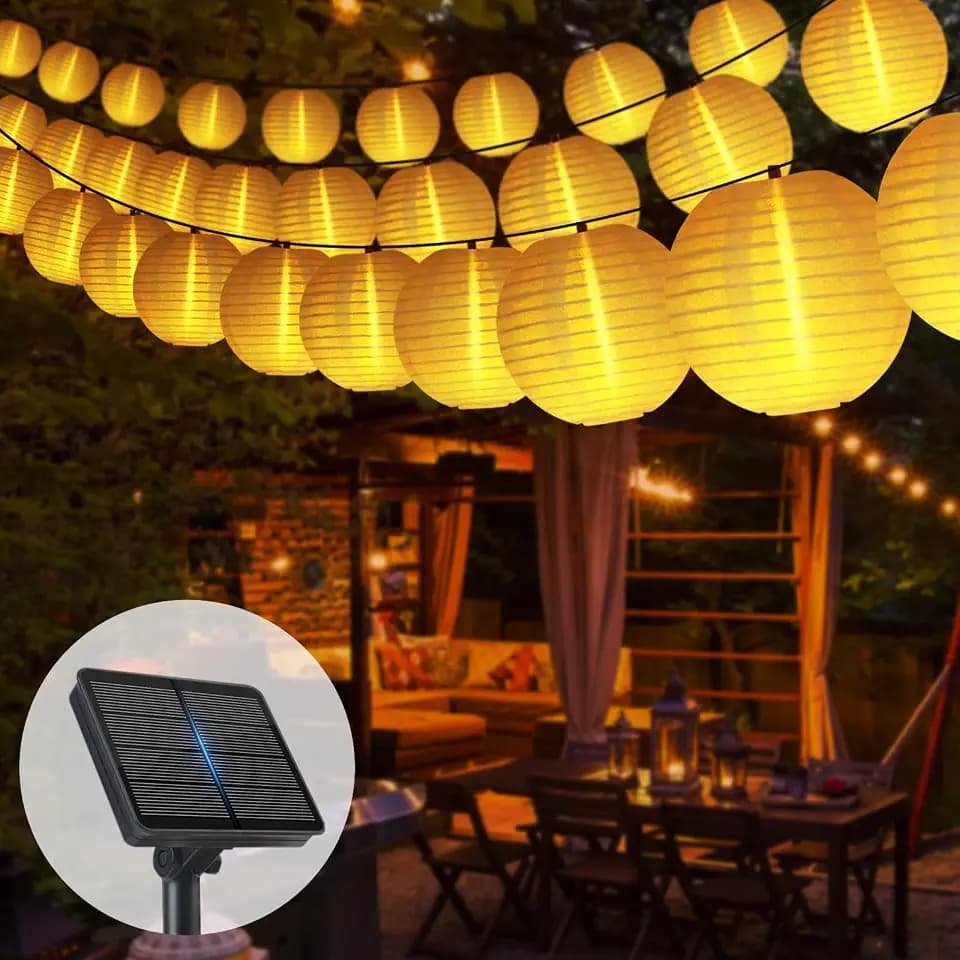 Solar Lichterkette Aussen Lampions, 11M 30 LED Laternen 1050Mah Solarpanel