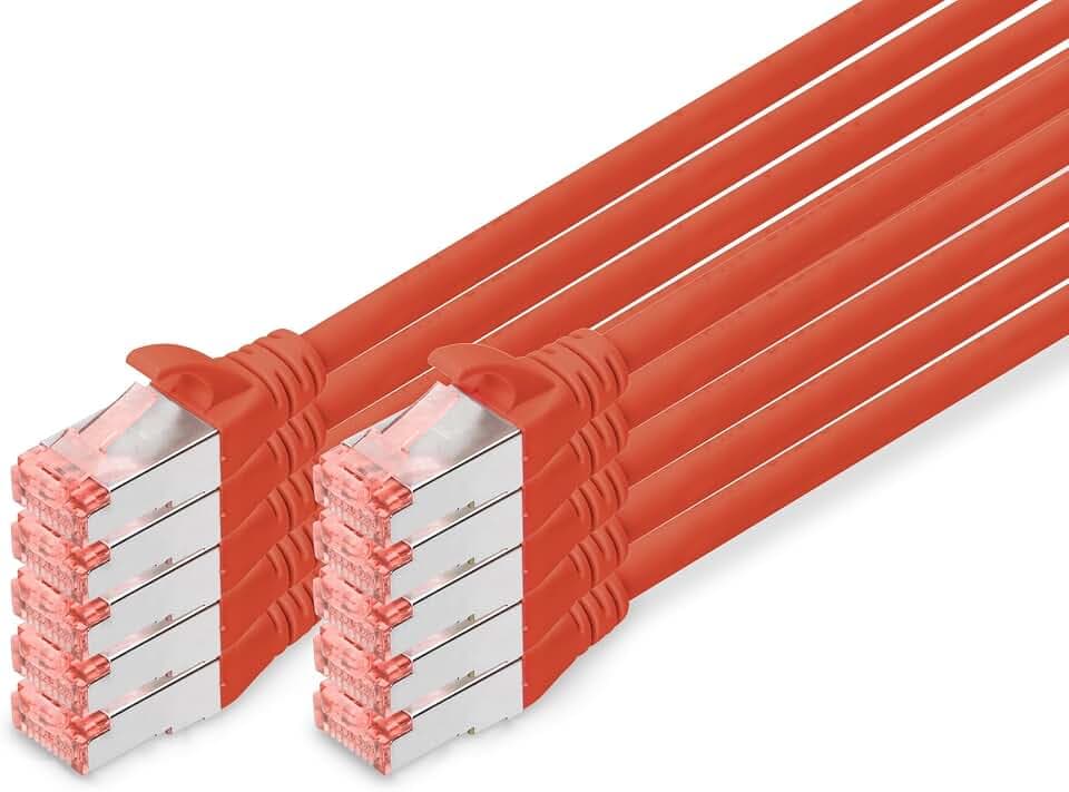 DIGITUS LAN Kabel Cat 6 – 1 m – 10 Stück – S/FTP Geschirmt – Rot | 1 Gbit/s – PoE++ – AWG 27/7 – LSZH – RJ45 Netzwerkkabel Patchkabel – Kompatibel zu Cat 6A und Cat 7
