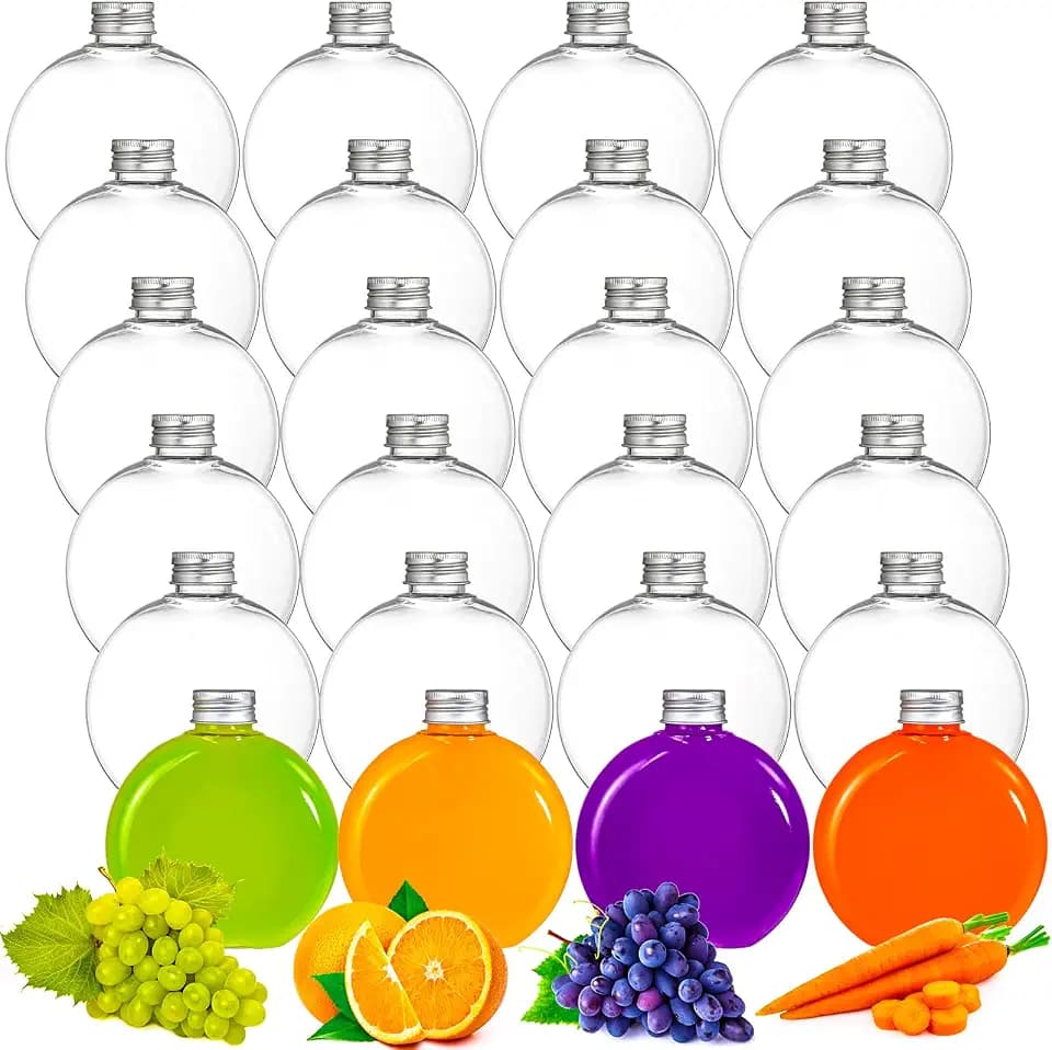 Elsjoy 24 Pack 10 oz Plastic Juice Bottles with Caps, Small Flat Plastic Bottles Reusable Clear Empty Beverage Containers, Leak Proof