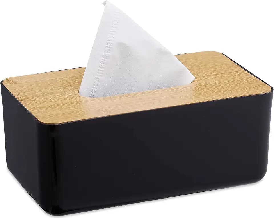 Relaxdays Kosmetiktücher Box fürs Bad, Kunststoff, schwarz/Natur