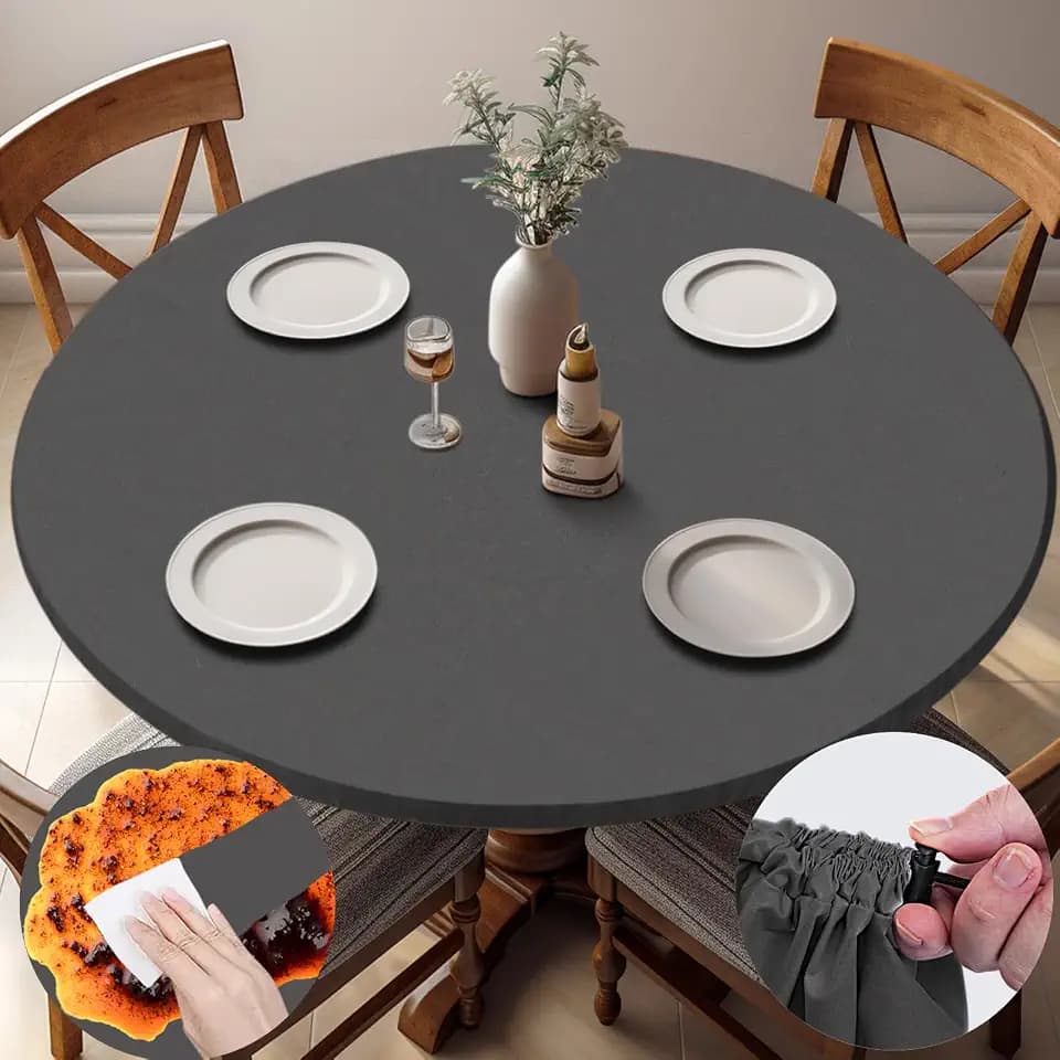 opstellen Fitted Dark Grey Black Round Tablecloth for 40-44" Tables Modern Non Slip Water Proof Table Cover Spring Autumn Outdoor Garden Accessories College Dorm Stuff Apartment Storage Cool
