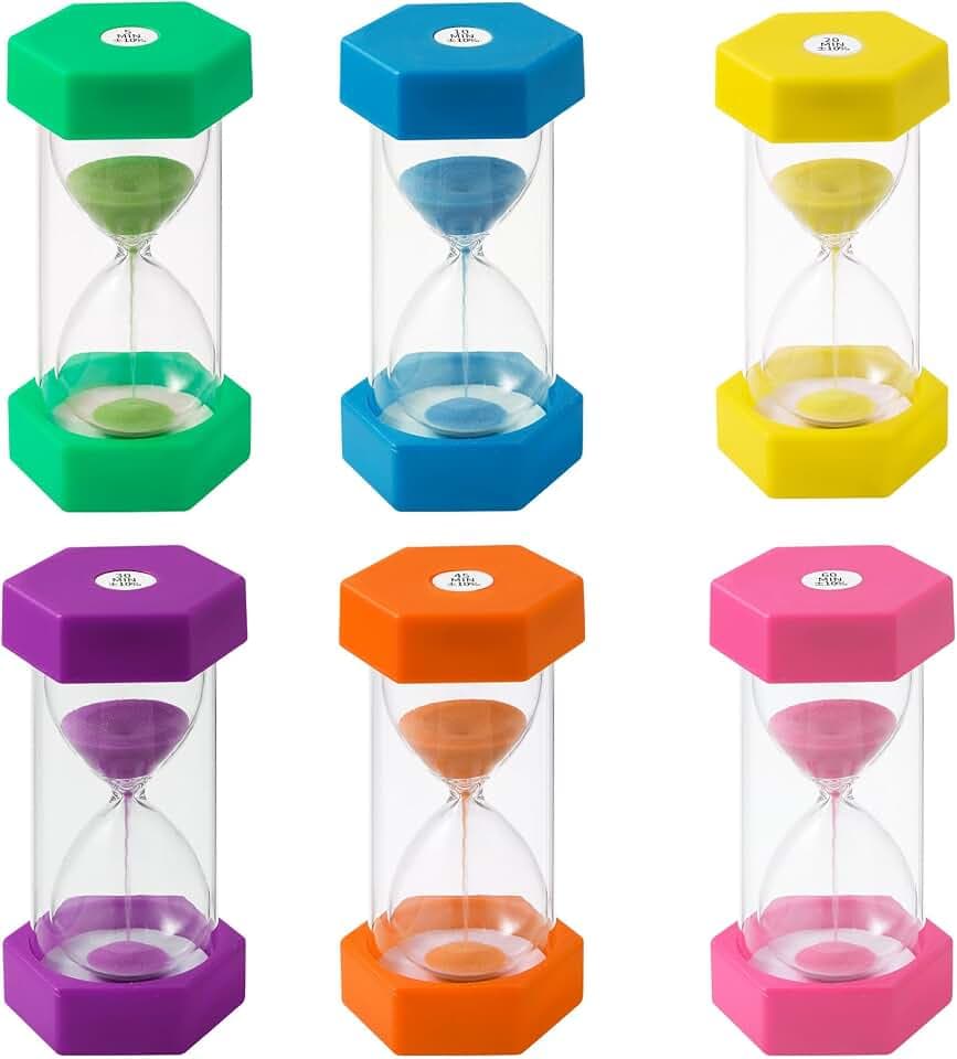 6 Stück Bunter Sanduhren für Kinder,Buntes Sanduhren Set 5/10/20/30/45/60 Minuten,Farbtimer, Zeitmesser, Geeignet für Küche, Zuhause, Kinderleben, Spieltimer (5/10/20/30/45/60Min)