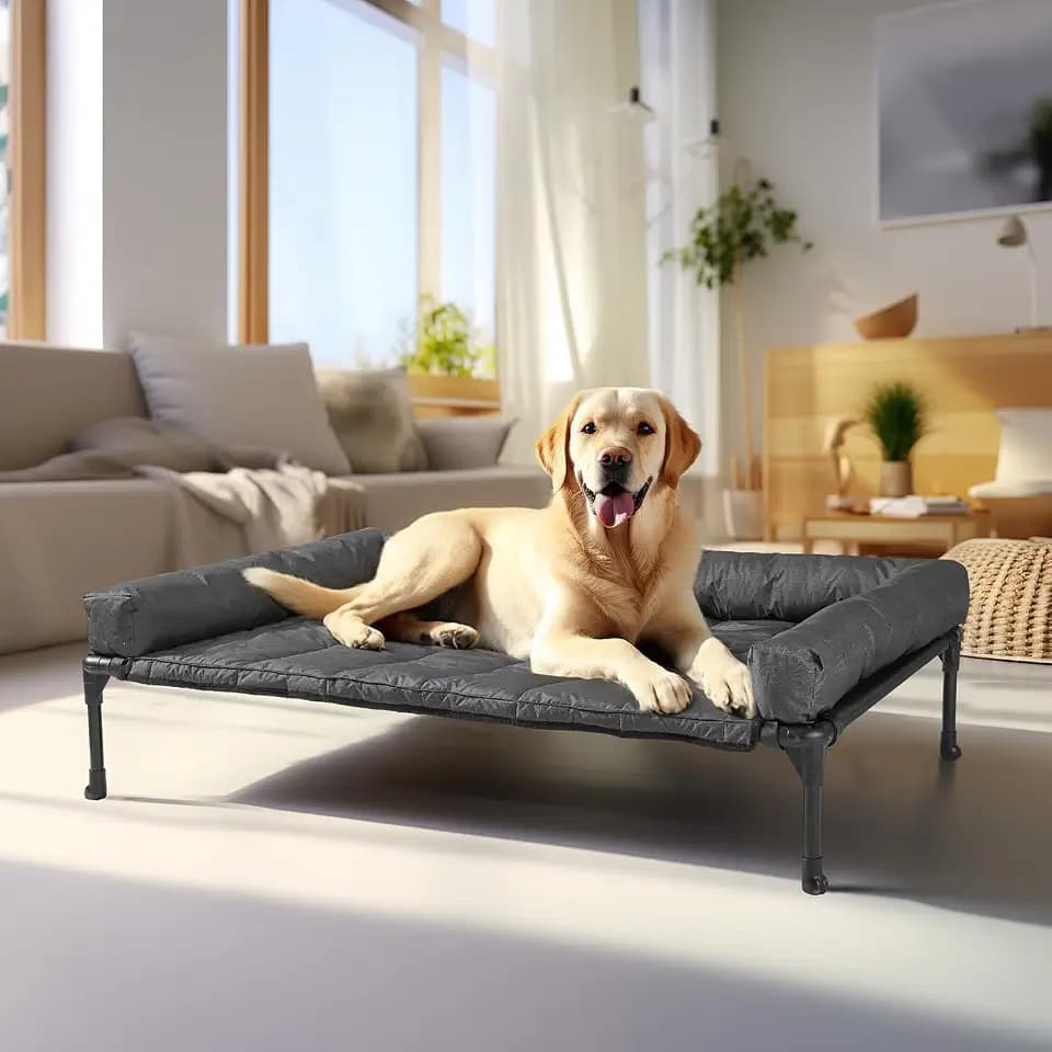 Veehoo Outdoor Elevated Dog Bed with Waterproof Bolster Cushion, Cooling