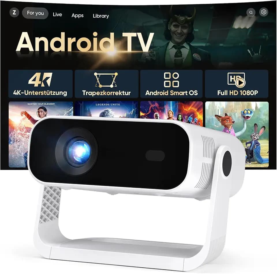 2026 Neuer Smart Mini Beamer Integrierte APP, Android 14, Unterstützt 1080P und 4K-Dekodierung, 20000 Lumens, Automatische Trapezkorrektur, WiFi6 & BT5.2 ，Beamer 4K Heimkino für Handy/HDMI/PC