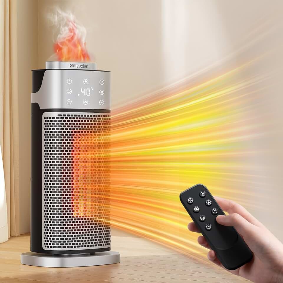 Primevolve Elektrische Heizlüfter Energiesparend mit Luftbefeuchterfunktion, 2000W PTC Keramik Heizung, 70°Oszillation Heizlüfte Leise mit Fernbedienung, Timer, 3 Modus für Schlafzimmer, Büro