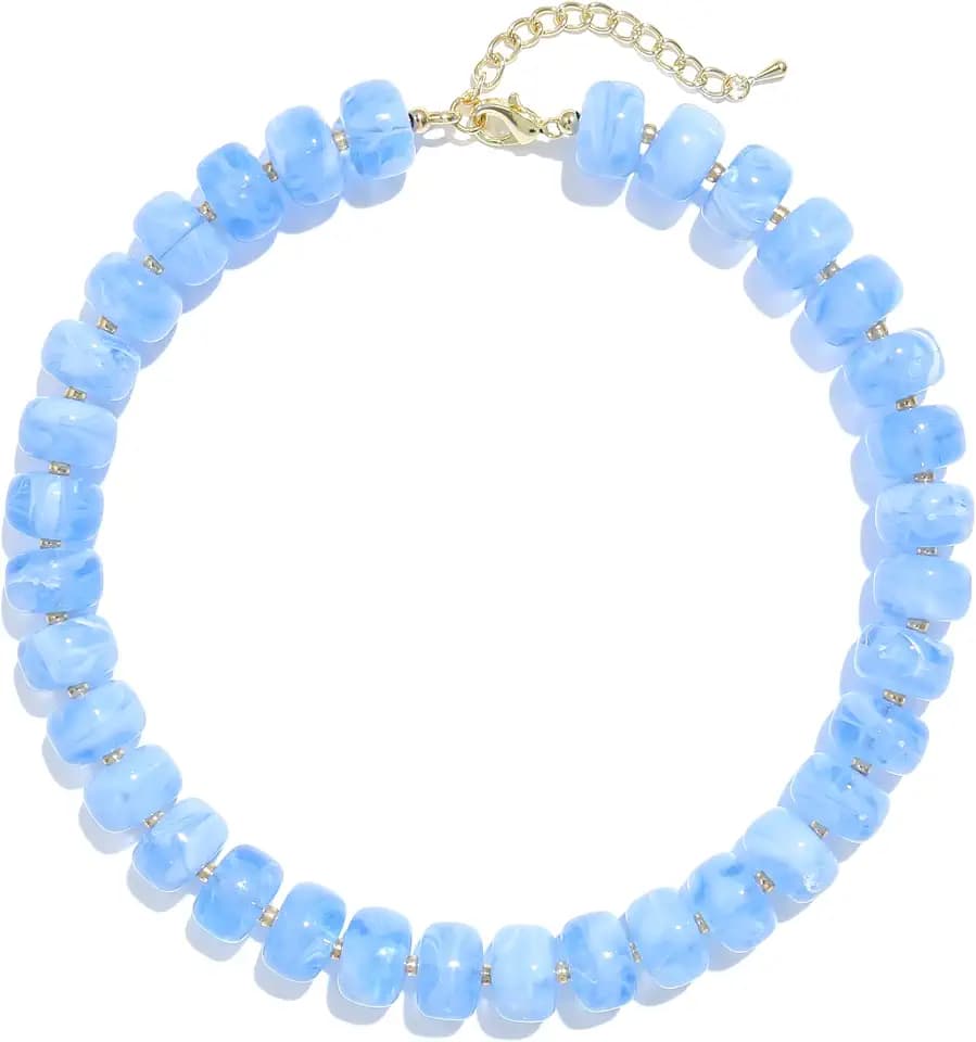 Badu Colorful Chunky Beaded Necklace for Women,Acrylic Bead Choker Statement Necklace Cute Trendy Necklaces Jewelry Gifts