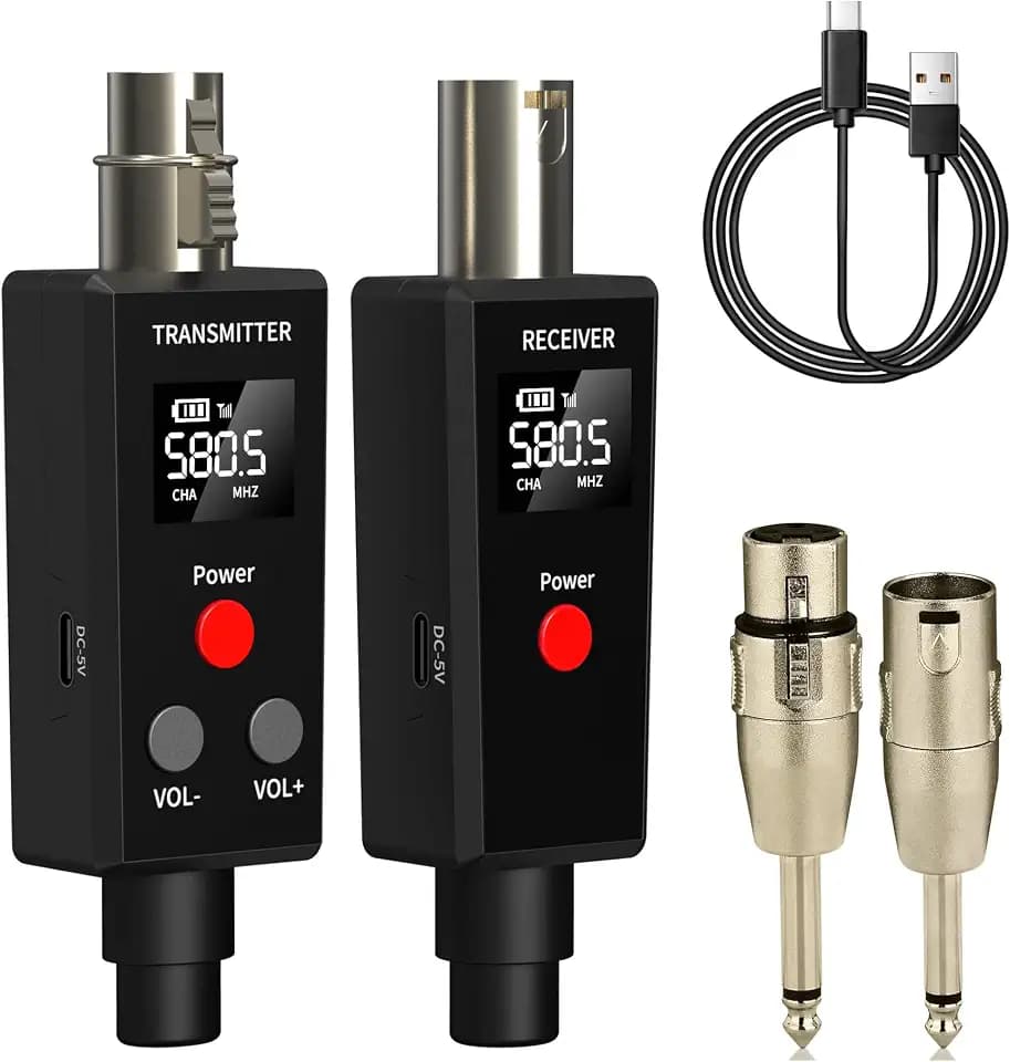 Elimavi 2.4GHz UHF Wireless Microphone System XLR Mic Adapter Wireless Transmitter and Receiver for Dynamic Microphone, Audio Mixer, PA System.