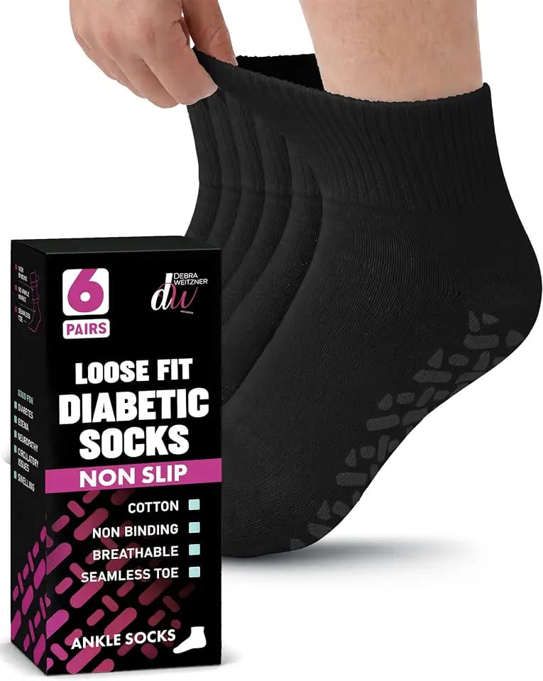 Debra Weitzner Non-Slip Diabetic Crew & Ankle Socks with Grips, 6 Pairs