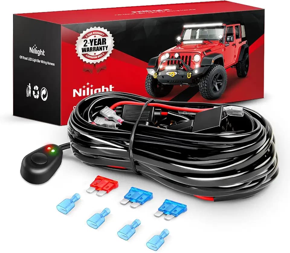 Nilight 16AWG Off-Road LED Light Bar Wiring Harness Kit 12V Relay On/Off Rocker Switch -2 Leads,2 Years Warranty