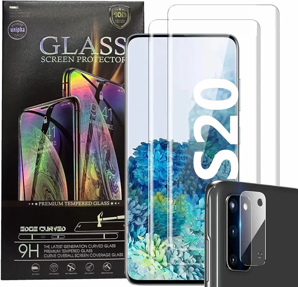 CJY For Samsung Galaxy S20 Tempered Glass Screen Protector, Galaxy S20 Screen Protector [2+2 Pack] Camera Lens Protector 3D Full Coverage[Anti-Scratch] HD Fingerprint Unlock Protector for Samsung S20