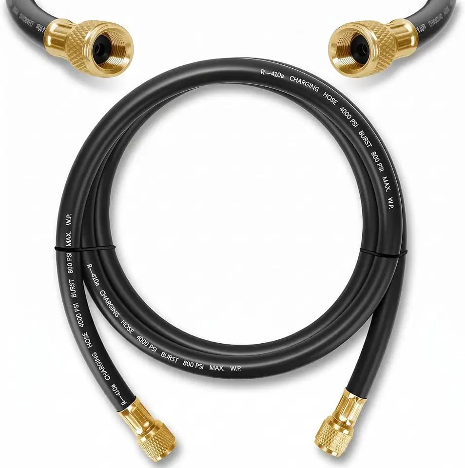 Upgraded 15660 HV1-3/8" HVAC Vacuum Hose,Standard 3/8"×3/8" Flare Fittings,6 Ft,Working Pressure:800 (Psi),Burst Pressure:4000 (Psi),Refrigerant Charging Hose,Faster HVAC Evacuation and Recovery,Black
