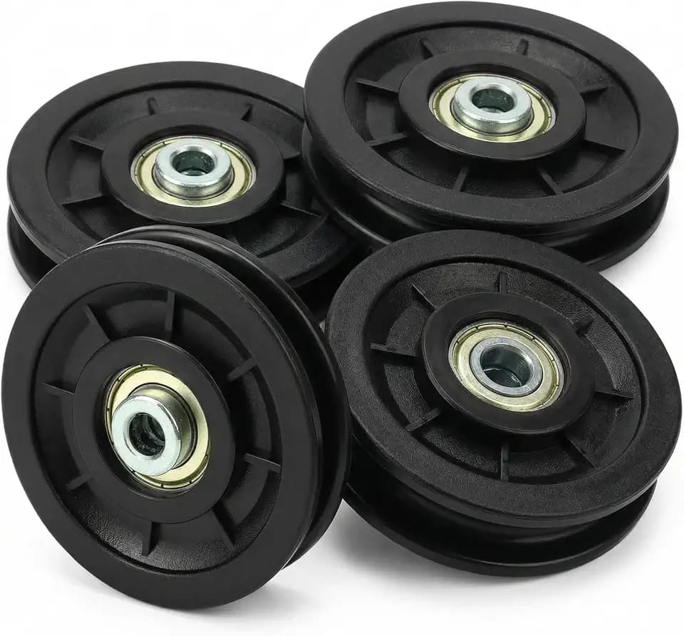 QWORK® 4stk. 90mm Nylon Seilrolle Umlenkrolle Universallager Riemenscheibe Drahtseilrolle für Gym Kabelmaschine Garagentor