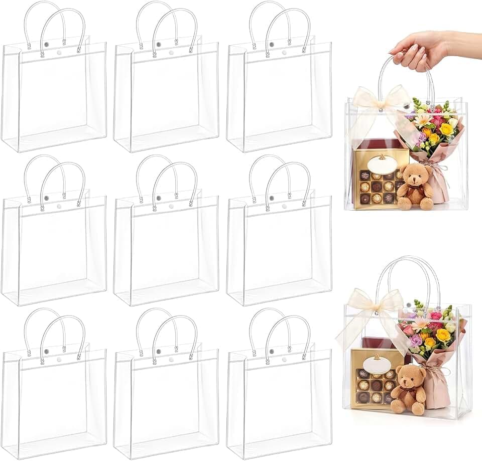 MAQIHAN Clear Gift Bags with Handles - Large Clear Party Favor Bags
