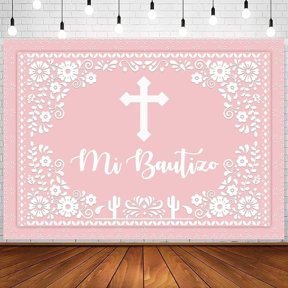 Sensfun 7x5ft Mi Bautizo Baptism Backdrop Pink Mexican Floral Background Christening First Holy Communion Banner God Bless Baby Girl Mexican Baptism Party Decorations Supplies Photo Booth Props